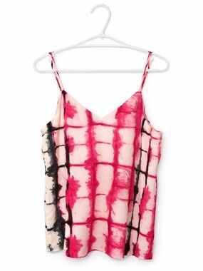 Calvin Klein White Spaghetti Strap Blouse Pink & Black Tie-Dye – Size Small GUC